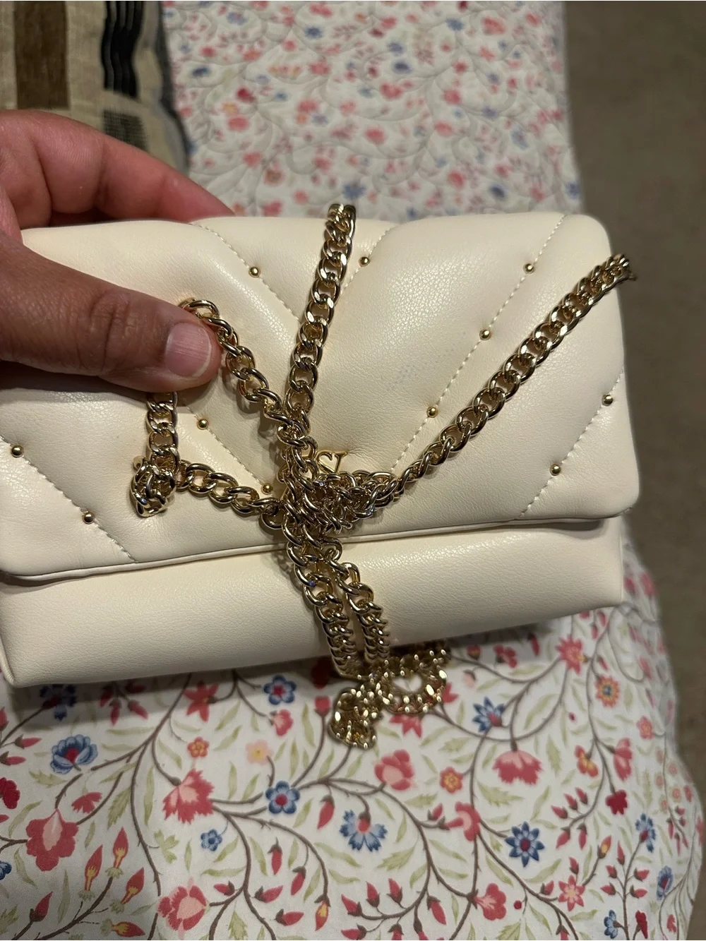 Victoria's Secret Ivory Quilted Clutch with Gold VS Emblem